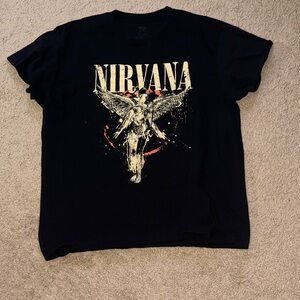 NIRVANA Black and Cream Angel Graphic Tee